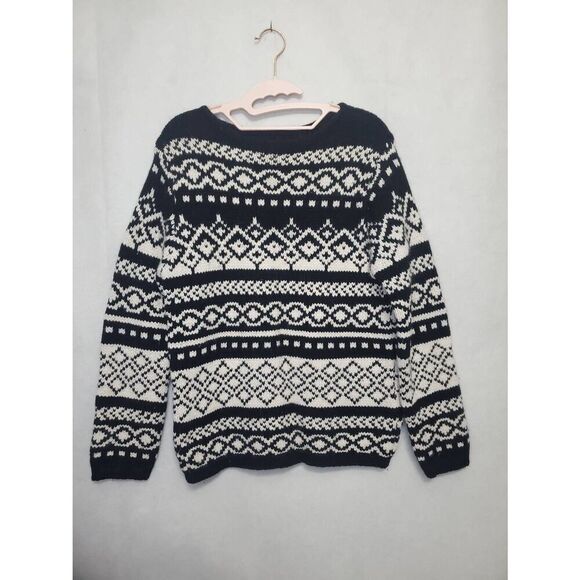 Vintage Women's Eddie Bauer Wool Angora Fair Isle Black and White Sweater - Picture 1 of 6